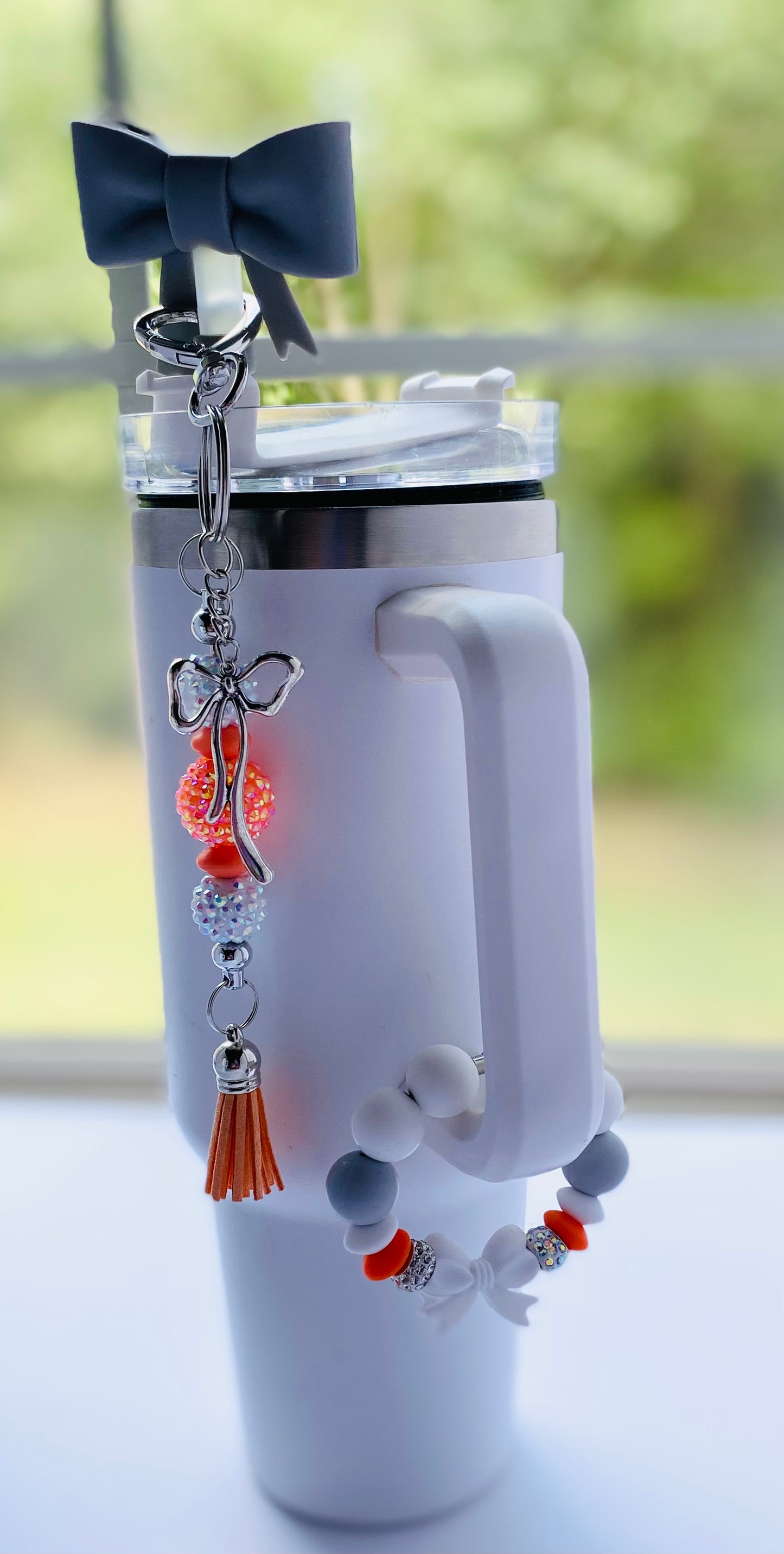 Tumbler Mug, cup charm, straw topper, bag charm / keychain with “bow-tiful” accessories Glamorous Charmz