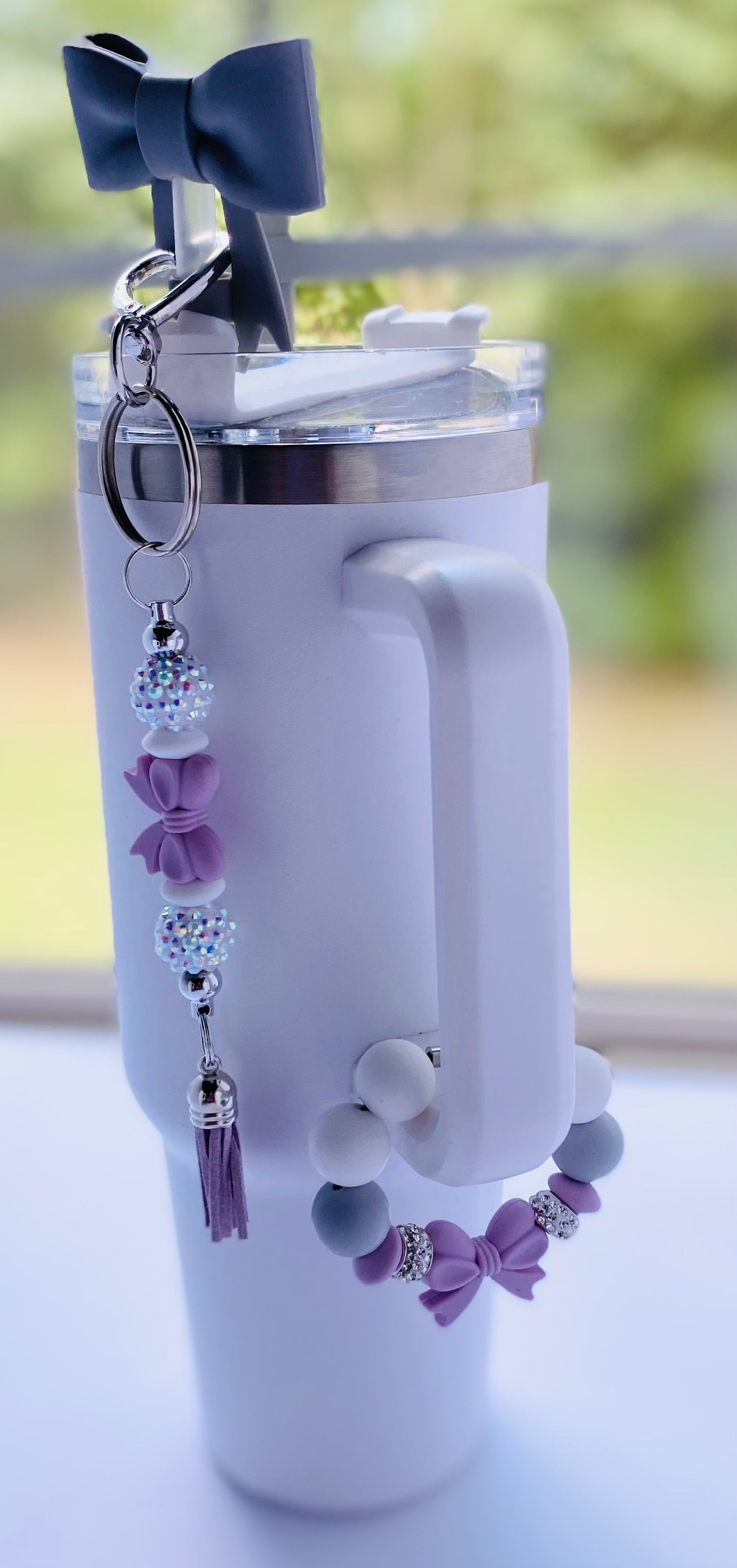 Tumbler Mug, cup charm, straw topper, bag charm / keychain with “bow-tiful” accessories Glamorous Charmz